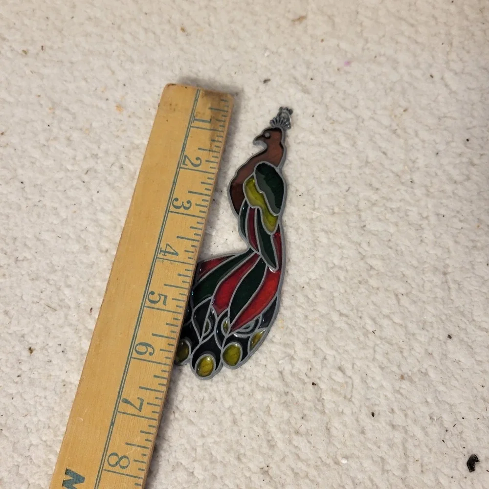 Peacock‎ Suncatcher Window Hanging Faux Stained Glass Multicolor Bird 7 Inch
